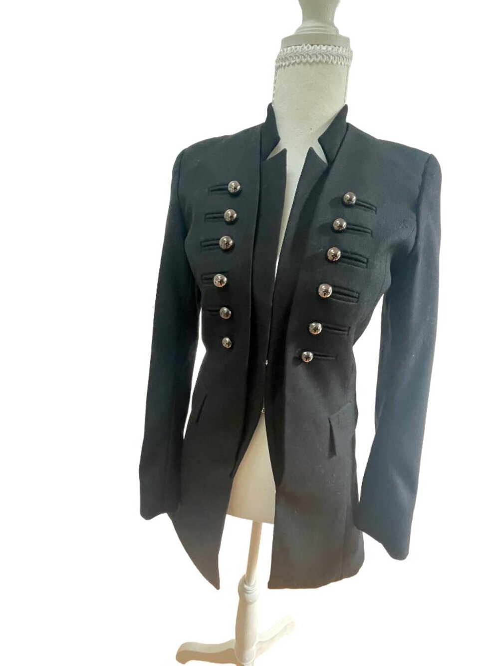 PEACEBIRD Black Military Band Long Blazer Jacket S